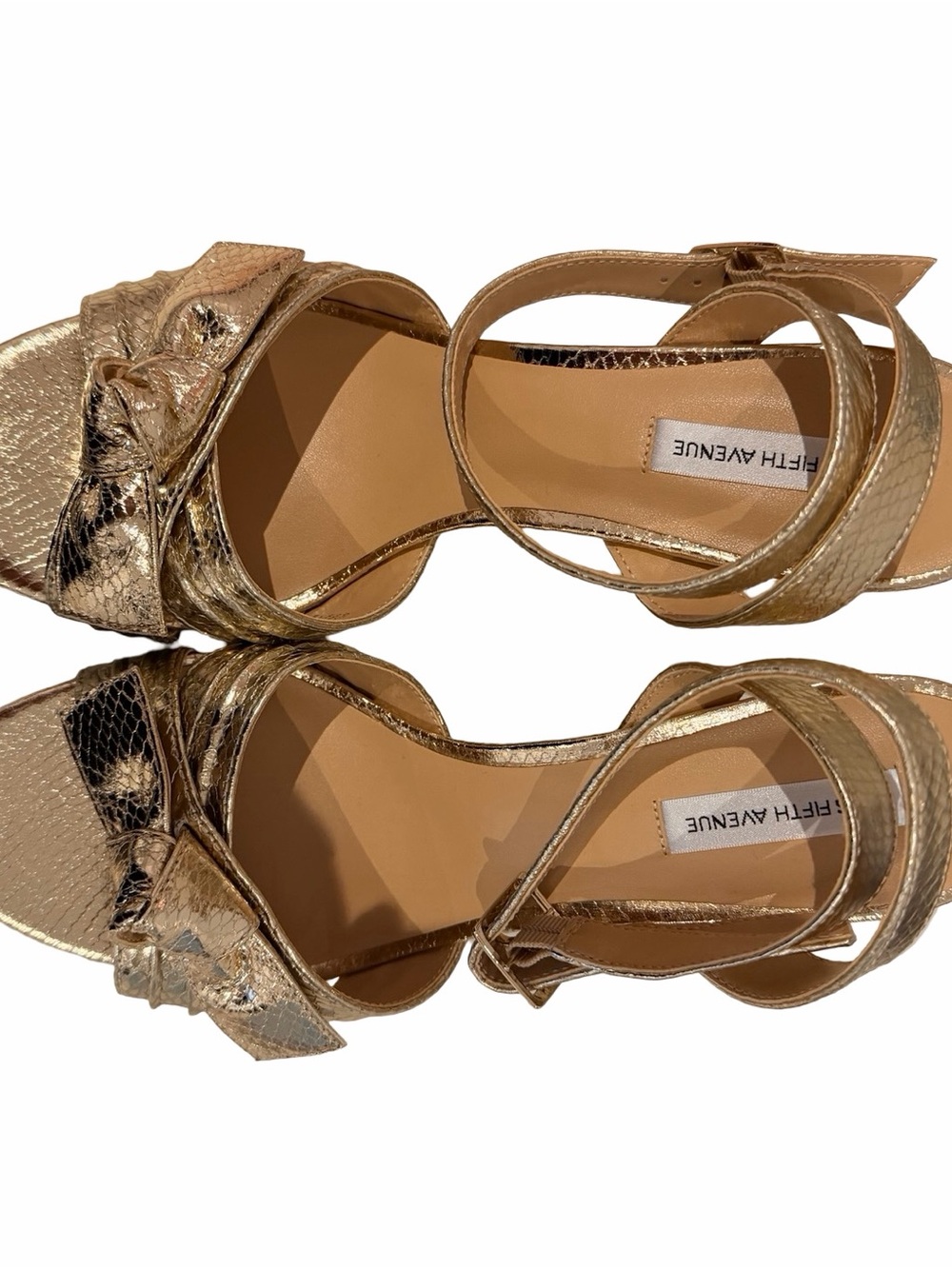 Saks Fifth Avenue Metallic Gold Bow Ankle-Strap Sandals
